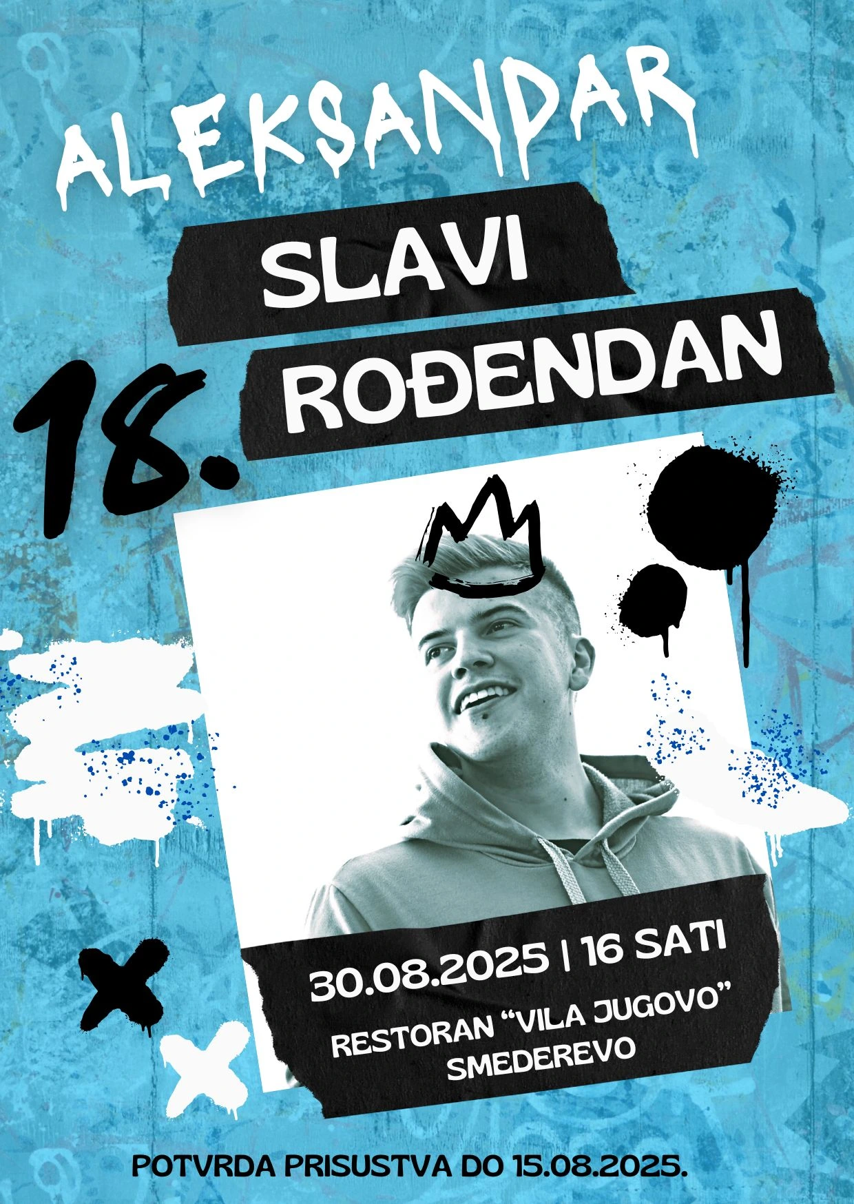 digitalna elektronska pozivnica za 18 rodjendan punoletstvo sa slikom slavljenika