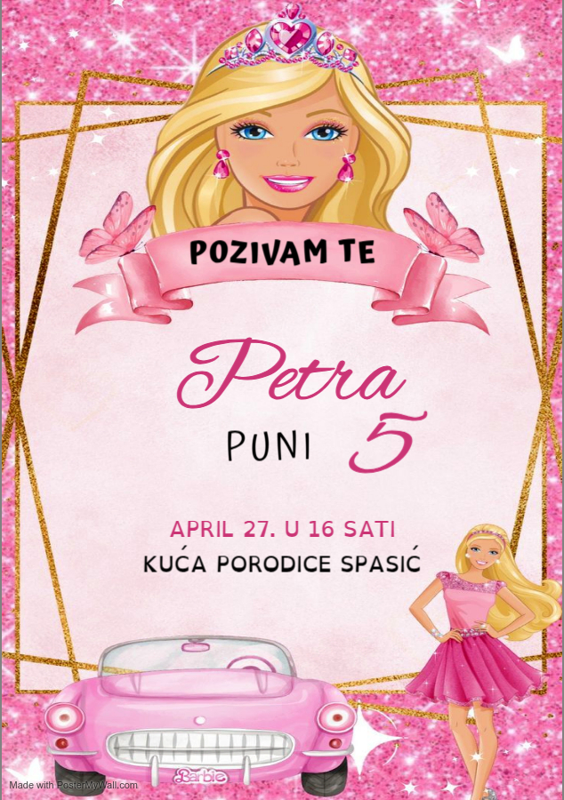 digitalna elektronska pozivnica za deciji rodjendan za devojcice barbie