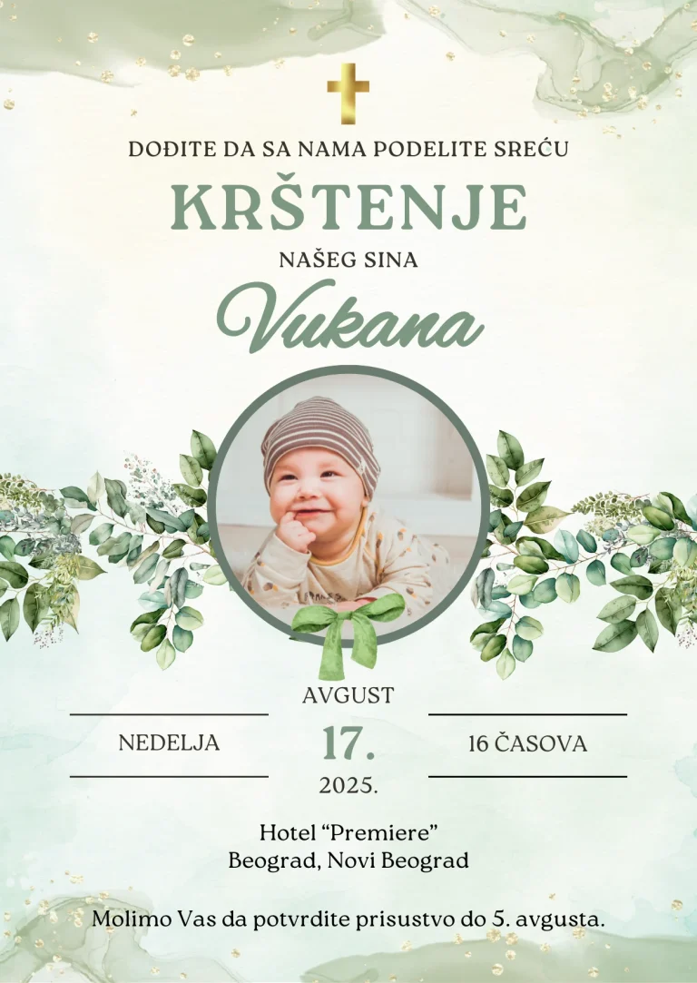 digitalna elektronska pozivnica za krstenje i prvi rodjendan sa slikom deteta
