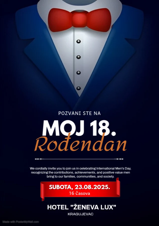 pozivnica za 18 rodjendan musko odelo