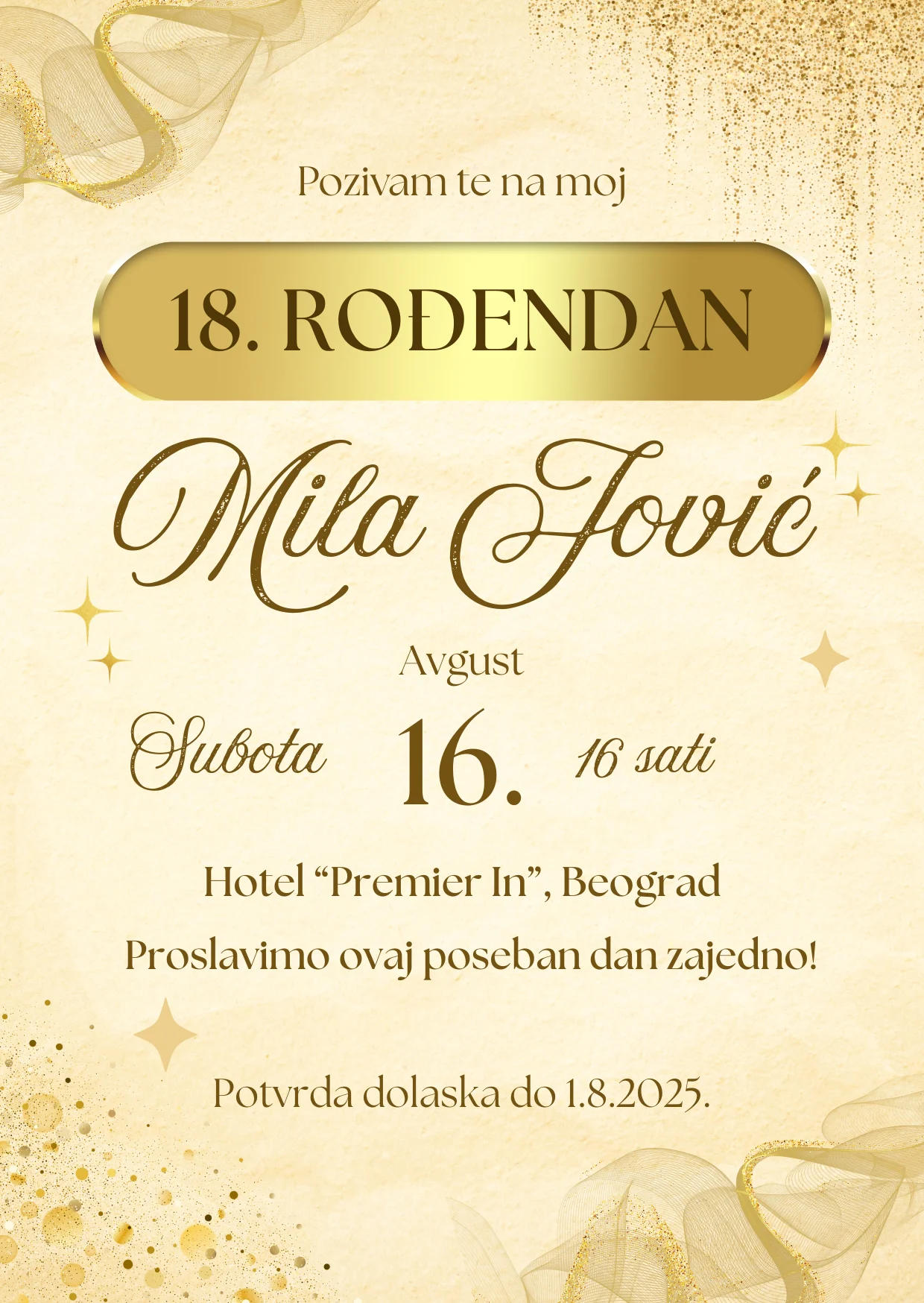 Pozivnica za 18 rodjendan retro zlatna